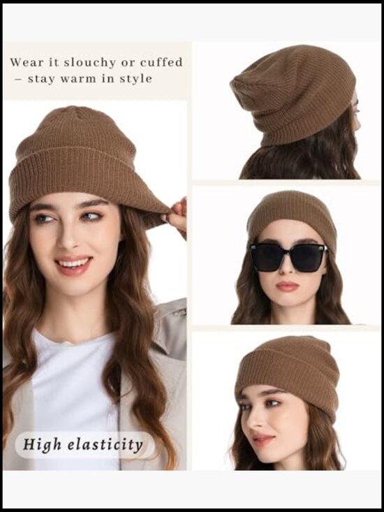 100% Merino Wool Beanie Hat - Warm Winter Slouchy Skull Cap